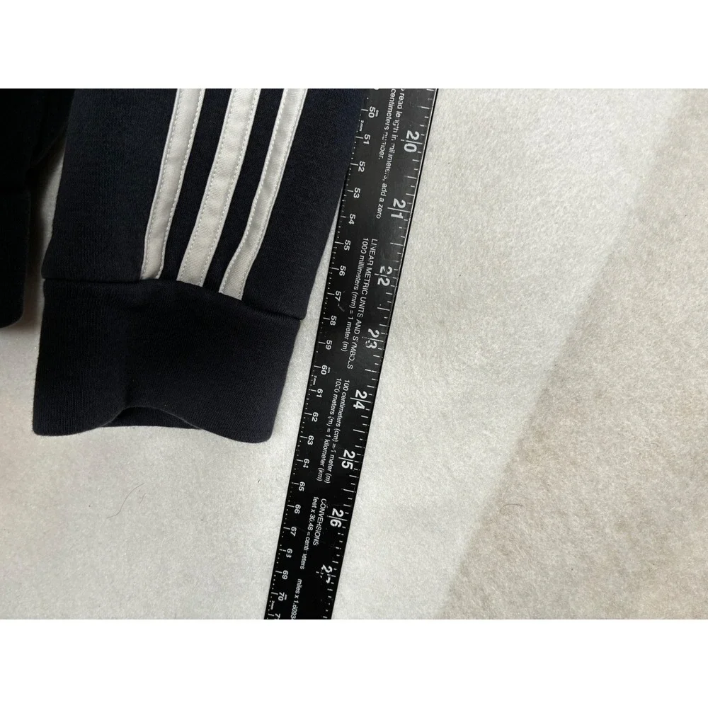 Adidas Mens Navy Blue‎ 3 Stripe Pullover Hoodie Sweatshirt Medium Fleece Lined